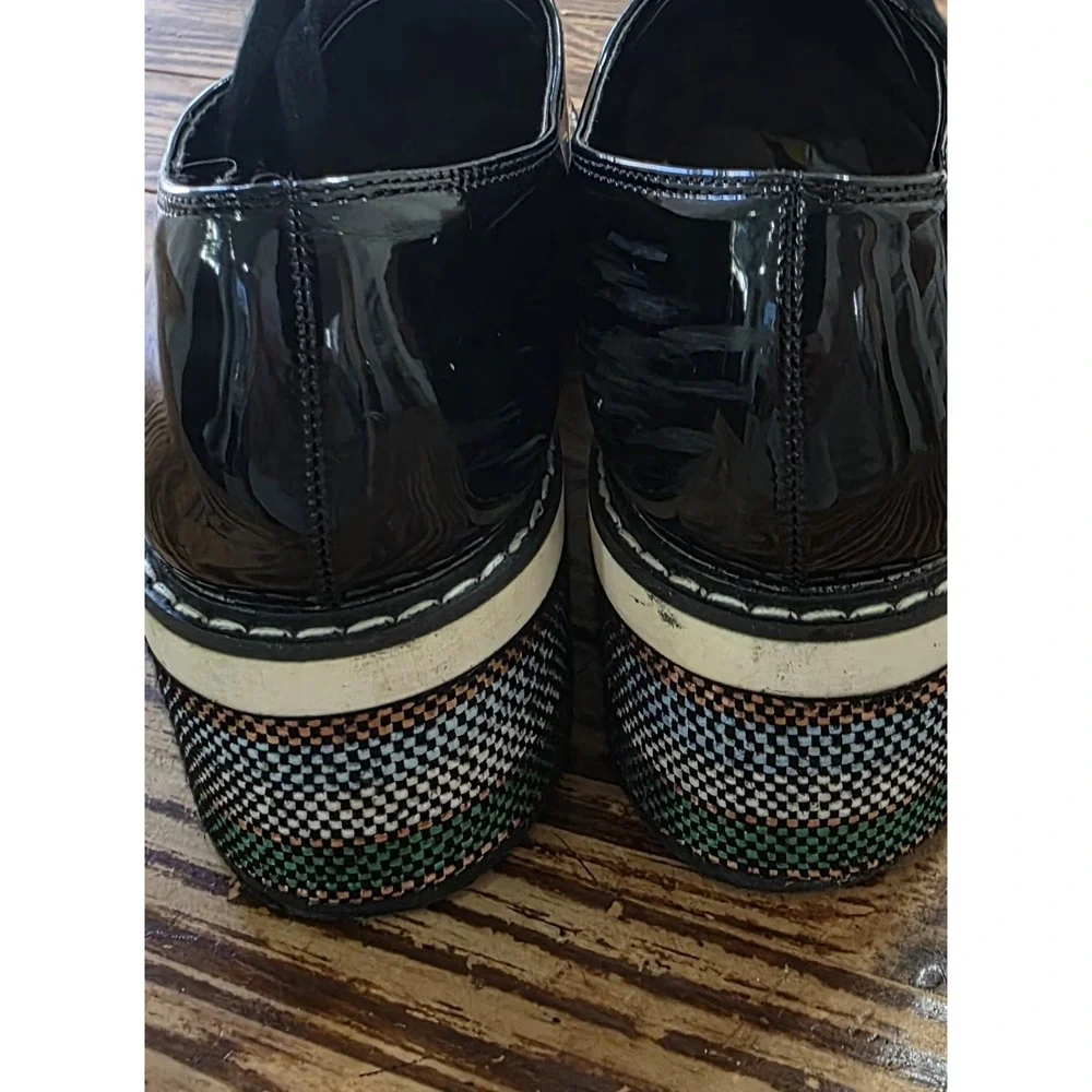ZARA Black Patent Multi-Stripe Thick Platform Oxford Shoes Size EU 41  USA Size